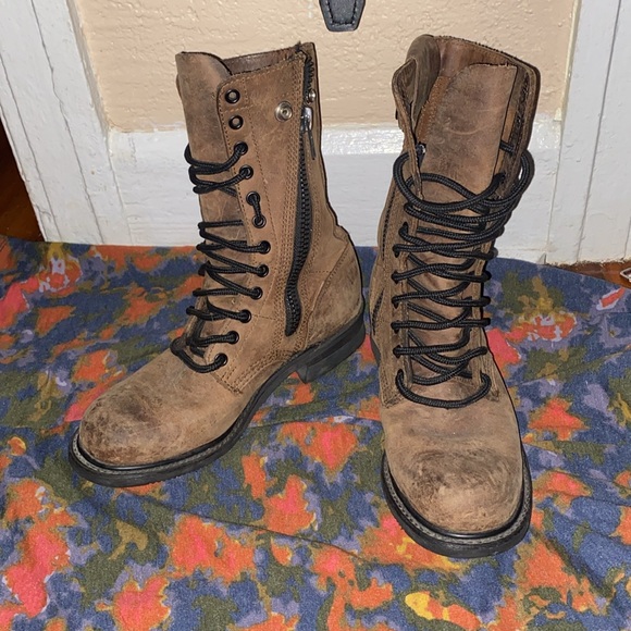 Double H Brown Rugged Leather Motorcycle Boots Side Zip Size 8.5 - Picture 4 of 6